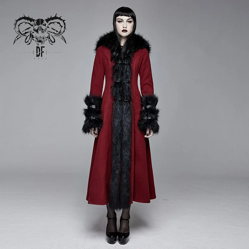 CT12602 daily life winter sexy women red gothic party woolen hooded long coat with fur Suede Fringe Jacket CT12602 daily life winter sexy women red gothic party woolen hooded long coat with fur Suede Fringe Jacket