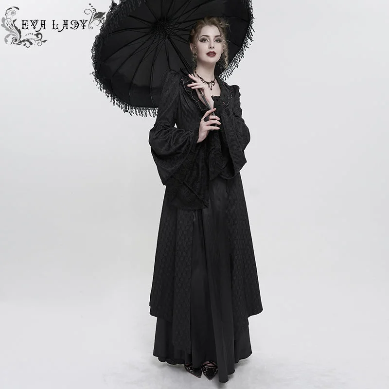 ECT012 GOTHIC women black jacquard thin long coat Hooded Parka Coat