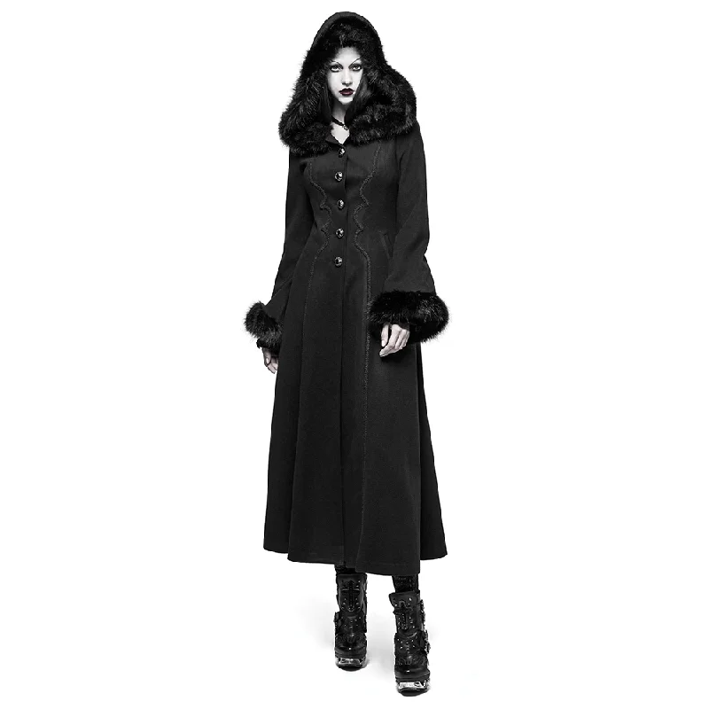 Elegant Faux Fur Hooded Long Gothic Coat for Women Warm Down Parka