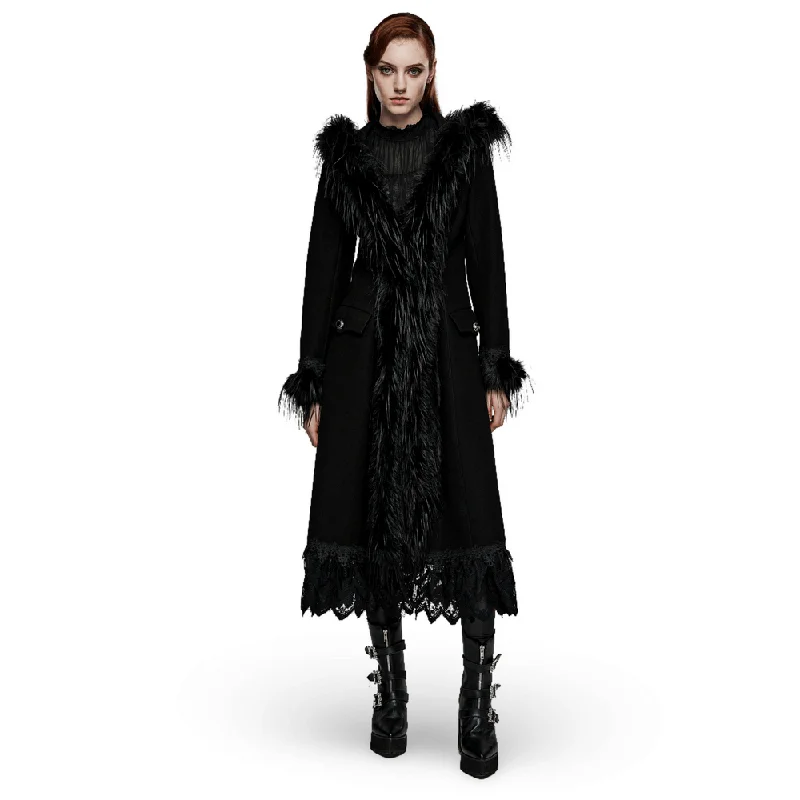 Elegant Gothic Faux Cashmere Lace-Trim Coat Velvet Evening Cape