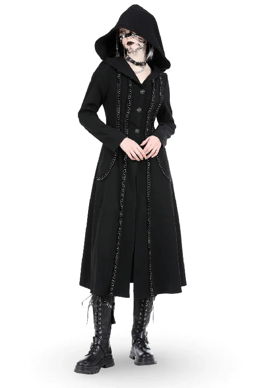 Elegant Gothic Hooded Coat with Lace Detailing Sporty Zip-Up Jacket