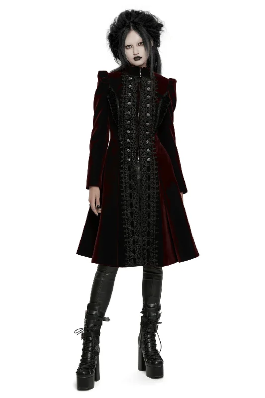 Elegant Velvet Gothic Coat with Lace and Ruffle Details Boho Fringe Cardigan