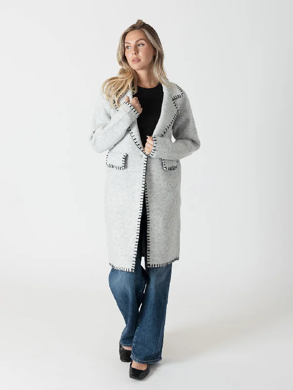 Fiona Whip Stitch Tailored Knit Coat - Light Grey Stretchy Active Jacket