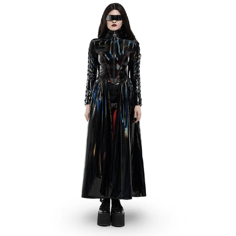 Futuristic High-Shine Laser-Cut Long Coat for Women Soft Flannel Shacket