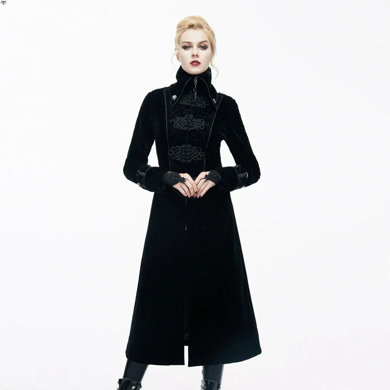CT06101 Gothic black patchwork big chinese frog velveteen women long coat Belted Midi-Length Coat CT06101 Gothic black patchwork big chinese frog velveteen women long coat Belted Midi-Length Coat