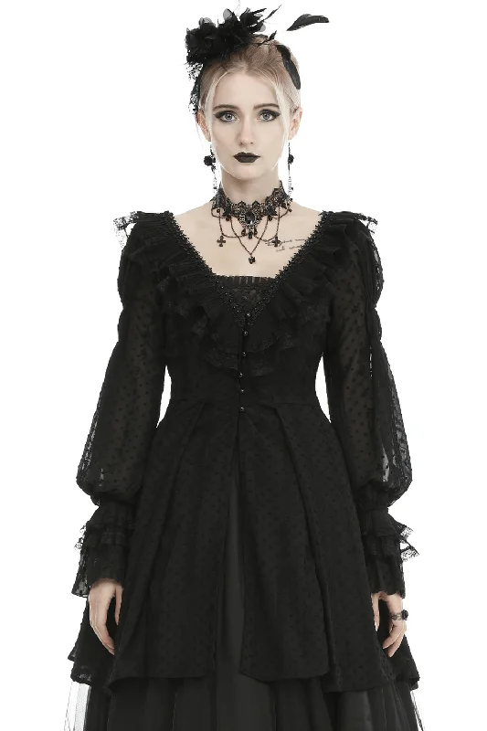 Gothic Lolita Thin Coat with Frilly Beads and Buttons Modern Asymmetric Coat