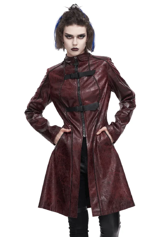 Gothic Punk Zipper Faux Leather Mid-Length Coat With Double Buckles Waterproof Rain Jacket Gothic Punk Zipper Faux Leather Mid-Length Coat With Double Buckles Waterproof Rain Jacket