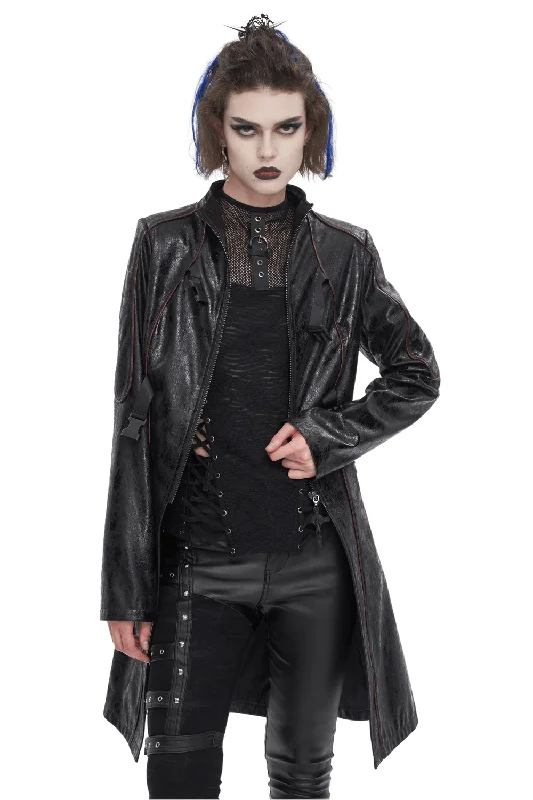 Gothic Women's Buckle Straps Faux Leather Mid-Length Coat Soft Cashmere Wrap