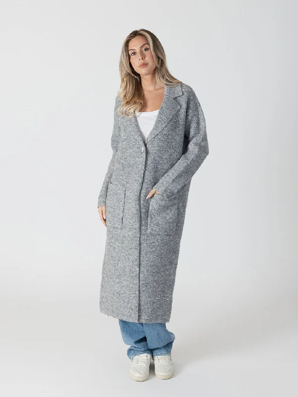Jimmi Coat - Grey Marl Button-Up Cardigan Coat
