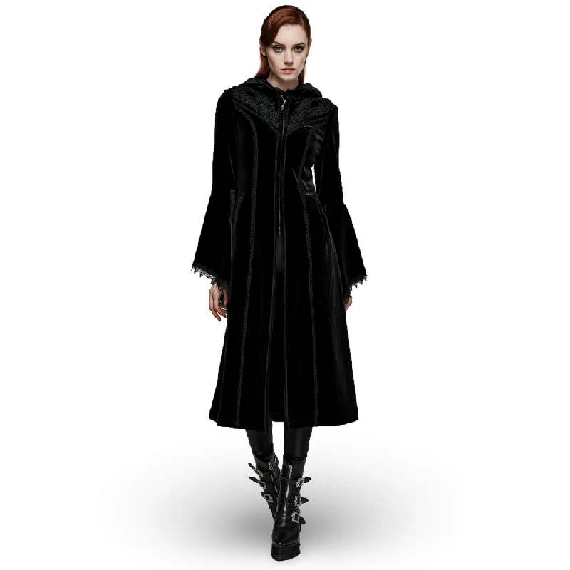 Luxurious Hooded Velvet Coat with Gothic Flair Embroidered Kimono Coat