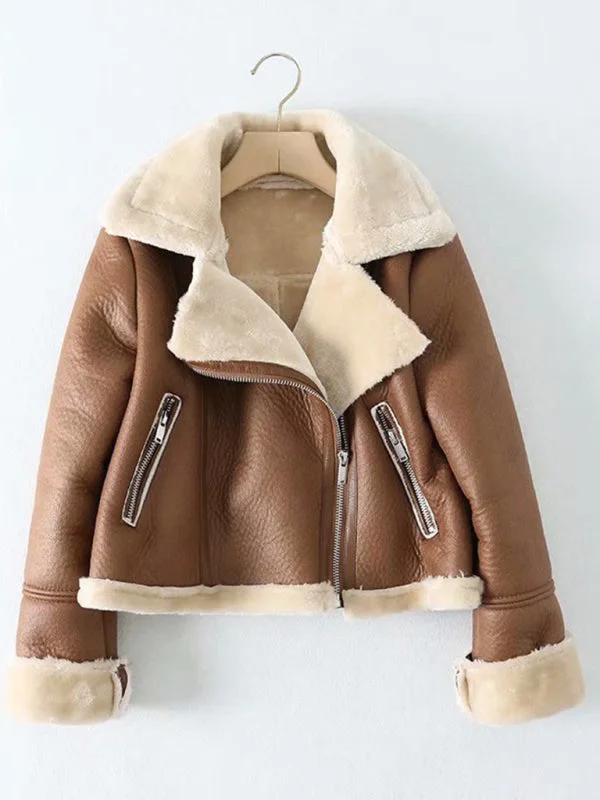 New women's street fashion motorcycle short fur coat Stylish Bomber Jacket