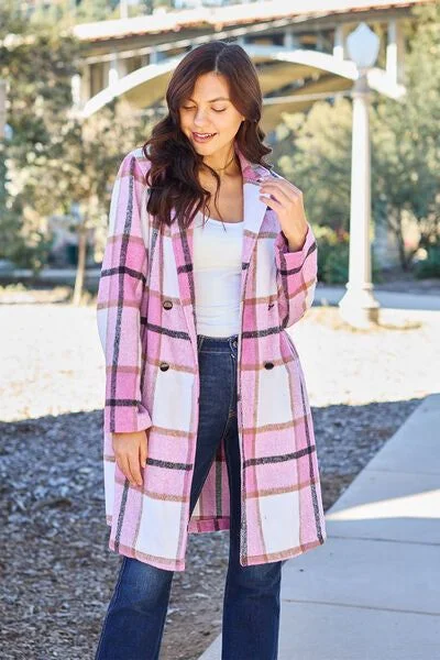Plaid Button Up Lapel Collar Coat Fitted Tailored Blazer