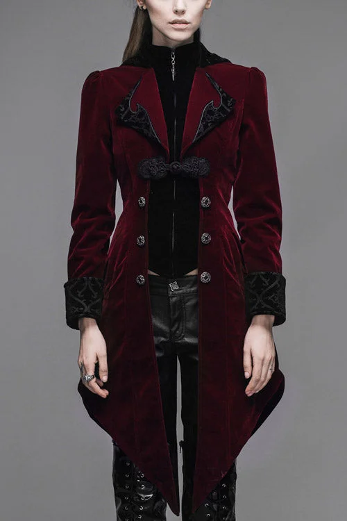 Red Embroidered High Collar Party Womens Gothic Coat High-Collar Puffer Coat