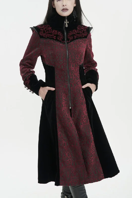 Red Jacquard Studded Mushroom Buckle Metal Cross Embroidered Women's Gothic Coat Relaxed Fit Blazer Red Jacquard Studded Mushroom Buckle Metal Cross Embroidered Women's Gothic Coat Relaxed Fit Blazer