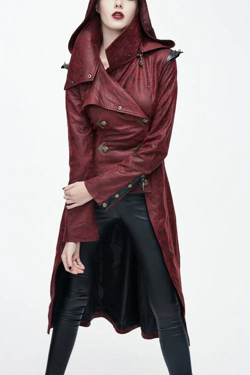 Red Short In Front And Long In Back Punk Long Leather Womens Coat Elegant Satin Bolero Red Short In Front And Long In Back Punk Long Leather Womens Coat Elegant Satin Bolero