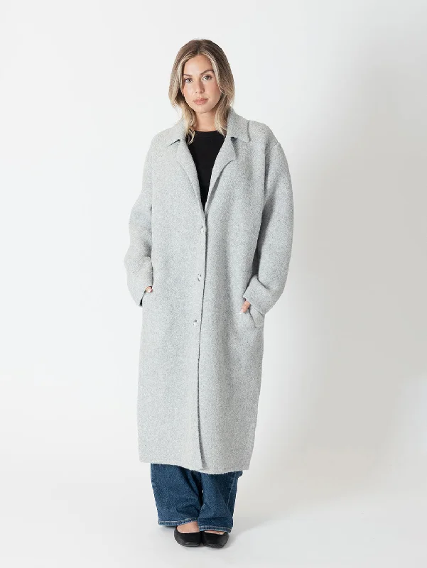 Victoria Oversized Coat - Light Grey Minimalist Wool Duster