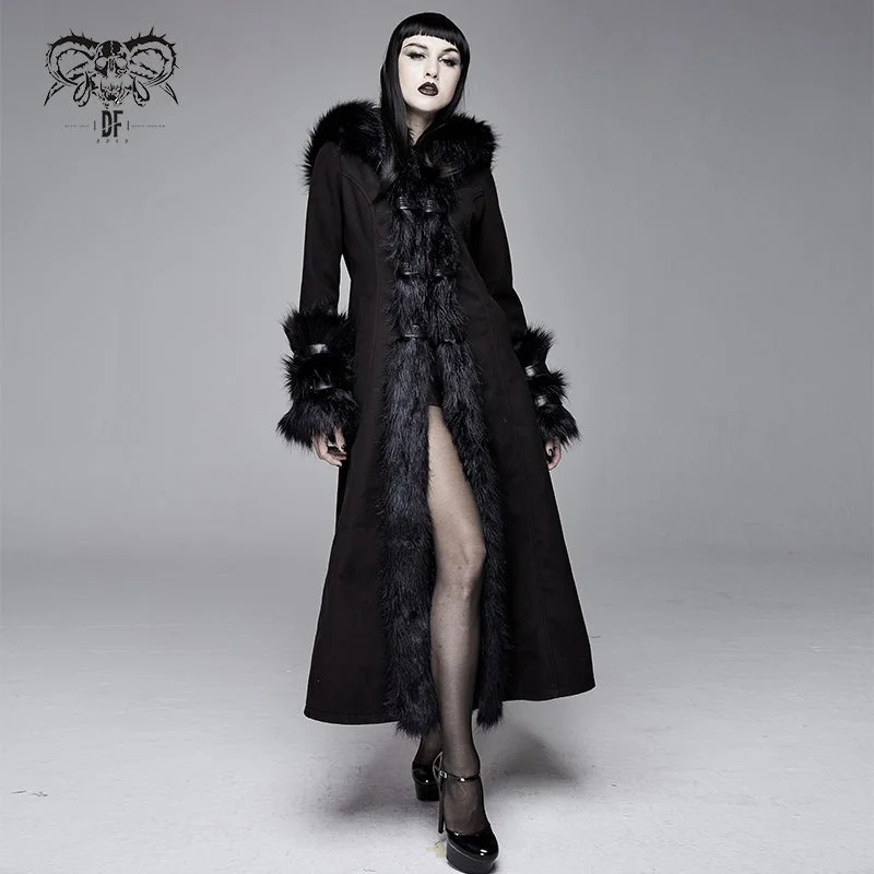 CT12601 winter sexy women black Gothic double-faced woolen hooded long coat with fur Waterproof Hiking Jacket CT12601 winter sexy women black Gothic double-faced woolen hooded long coat with fur Waterproof Hiking Jacket