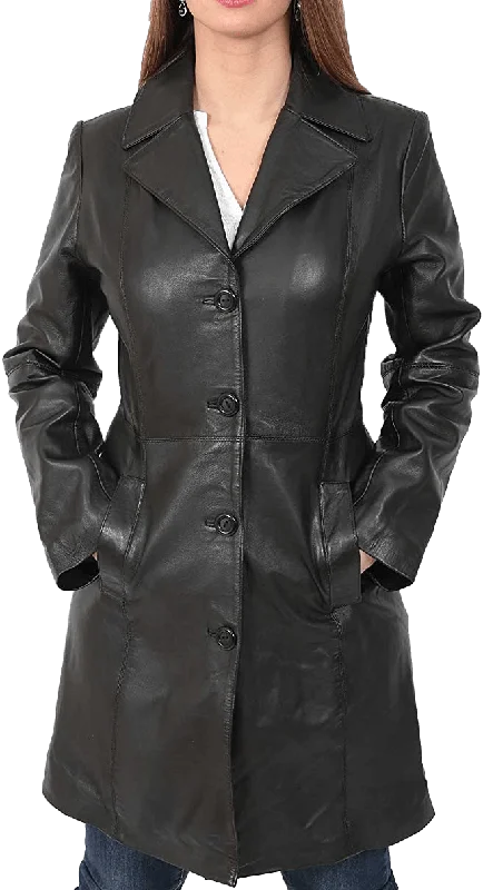Women’s Quarter Leather Pea Coat | Womens Black Leather Pea Coat Trendy Puffer Vest
