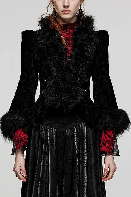 Women's V Collar Long Sleeves Faux Fur Stitching Gothic Coat 4 Colors Boho Fringe Cardigan