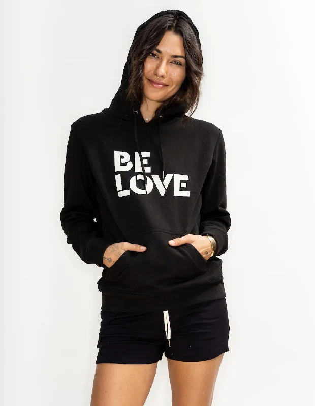 'Be Love' Heavyweight Cotton Fleece Pullover Hoodie - Black Cable Knit Chunky