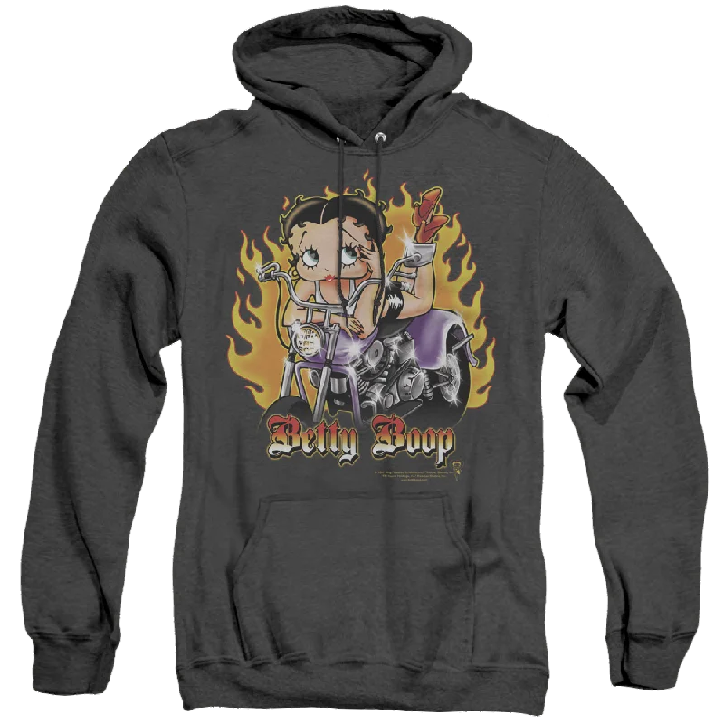 Betty Boop Biker Flames Boop - Heather Pullover Hoodie Crew Neck Wool