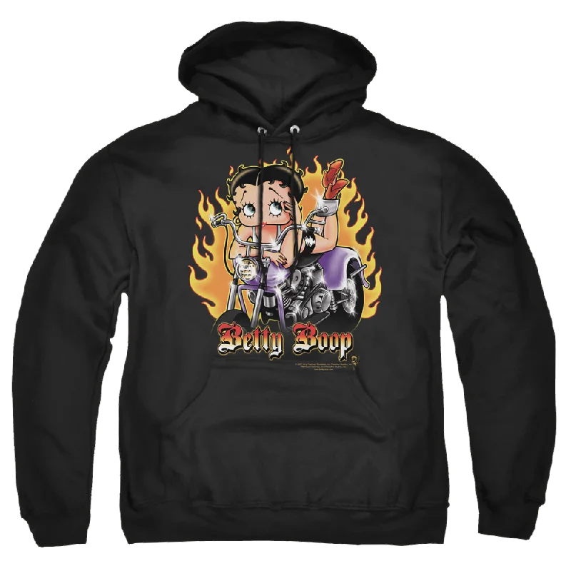 Betty Boop Biker Flames Boop - Pullover Hoodie V-Neck Stylish Pullover