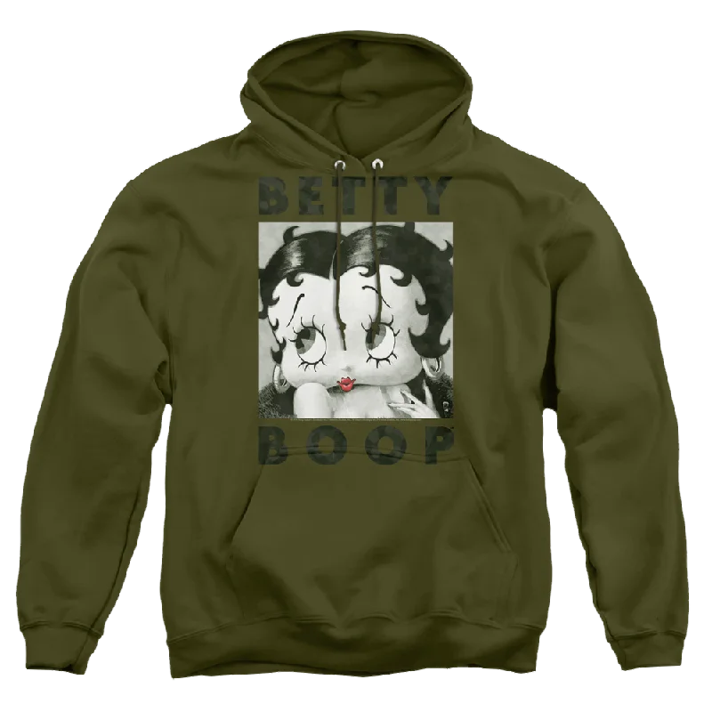 Betty Boop Camo Glamour - Pullover Hoodie Lantern Sleeve Elegant