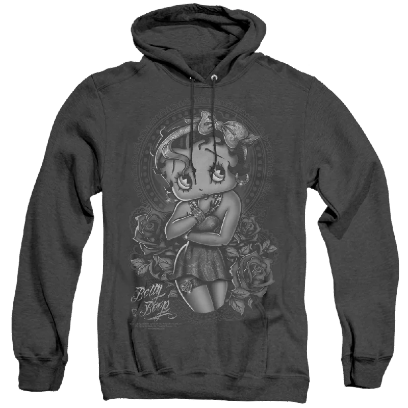 Betty Boop Fashion Roses - Heather Pullover Hoodie Keyhole Neck Pullover