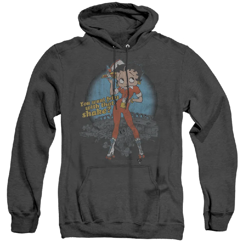 Betty Boop Fries With That - Heather Pullover Hoodie Blouson Sleeve Pullover