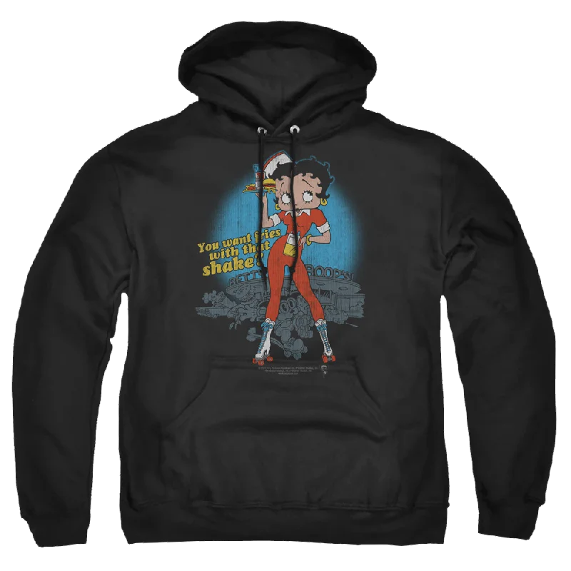 Betty Boop Fries With That - Pullover Hoodie Cap Sleeve Casual