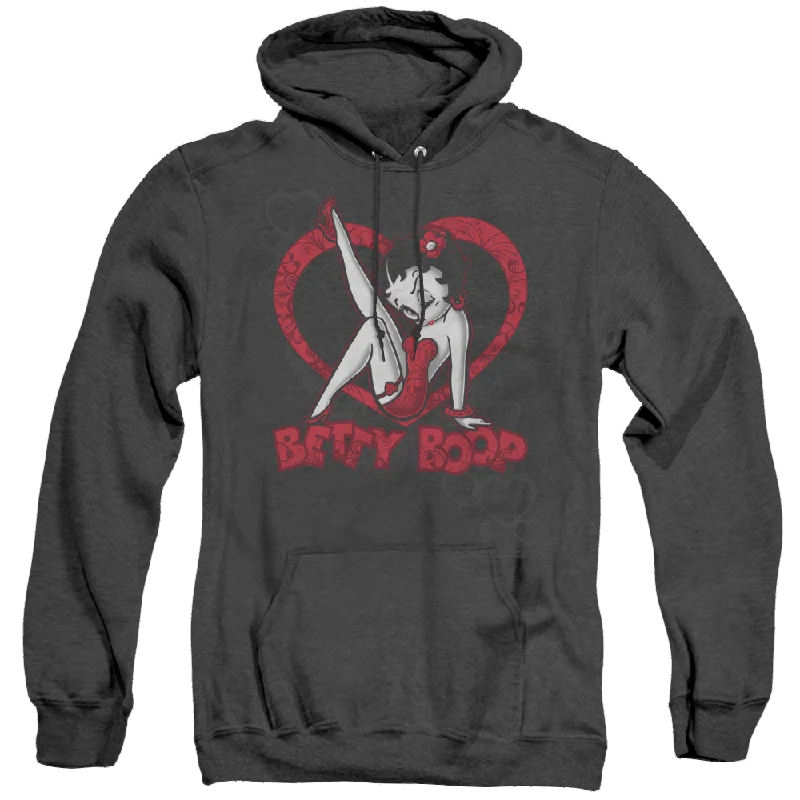 Betty Boop Scrolling Hearts - Heather Pullover Hoodie Kimono Neck Pullover