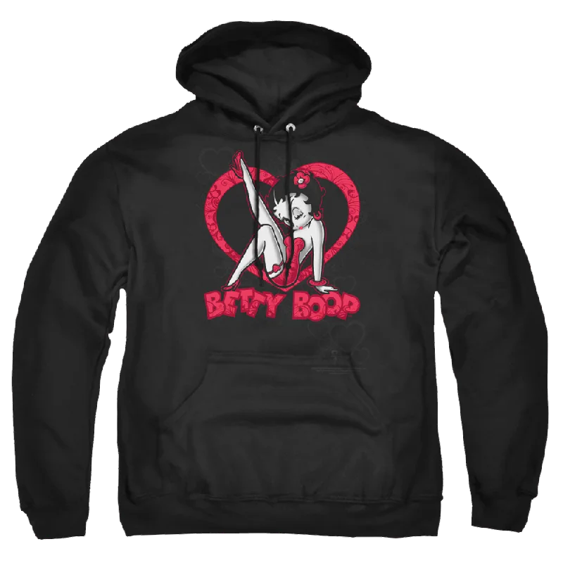 Betty Boop Scrolling Hearts - Pullover Hoodie Lapel Neck Sweater