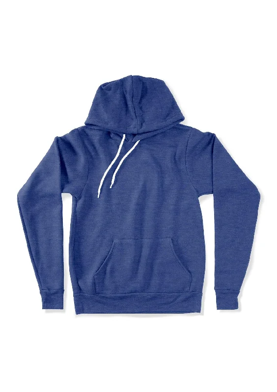 Pullover Kangaroo Fleece Hoodie Blue Heather Gathered Sleeve Pullover