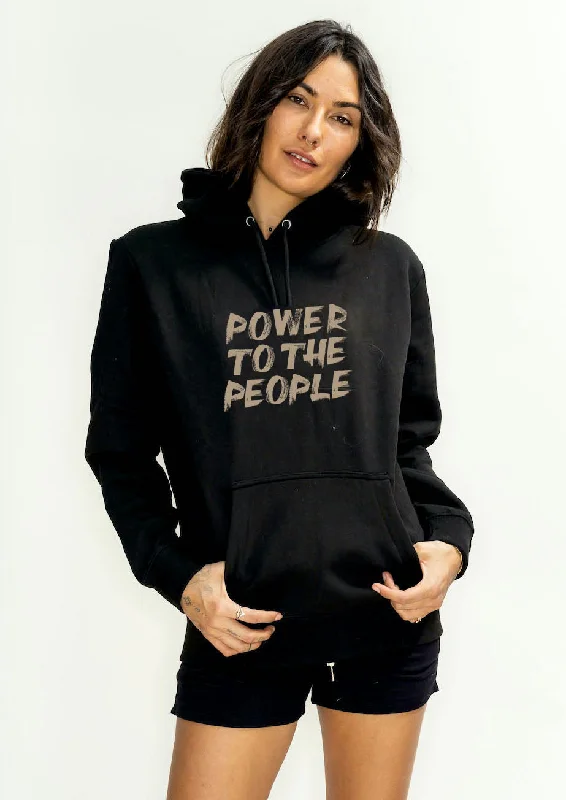 'Power to the People' Organic Cotton Fleece Pullover Hoodie - black Turtleneck Warm Pullover