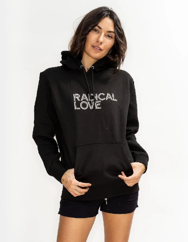 'Radical Love' Heavyweight Cotton Fleece Pullover Hoodie - Black Fine Merino Wool