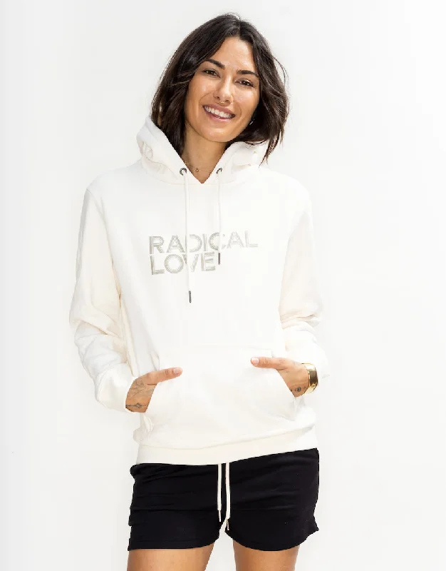 'Radical Love' Heavyweight Cotton Fleece Pullover Hoodie - Cream Turtleneck Warm Pullover