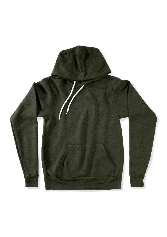 Pullover Kangaroo Fleece Hoodie Forest Green Heather Ruffle Sleeve Feminine