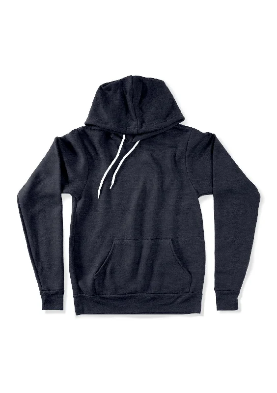 Pullover Kangaroo Fleece Hoodie Navy Blue Heather Slim Sleeve Pullover