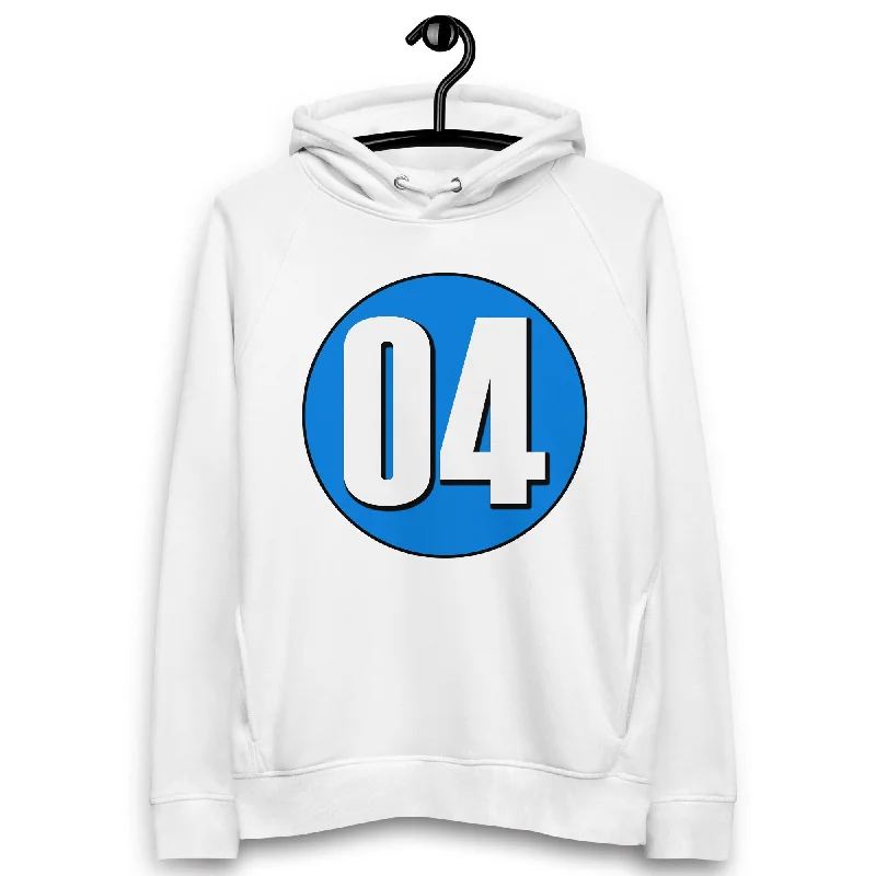 Unisex pullover hoodie: White on Blue 04 Wrist Length Sleeve