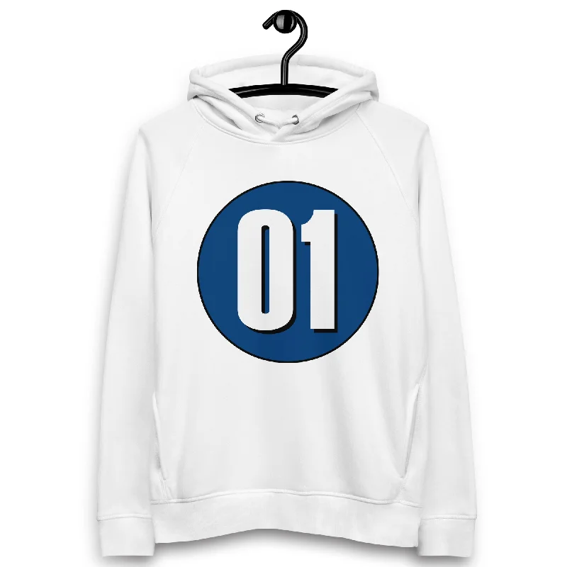 Unisex pullover hoodie: White on Navy Blue 01 High Neck Pullover