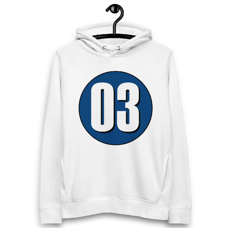 Unisex pullover hoodie: White on Navy Blue 03 Box Sleeve Comfort