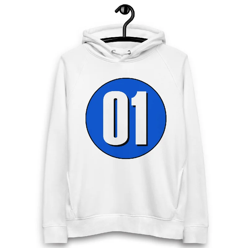 Unisex pullover hoodie: White on Periwinkle 01 Long Sleeve Pullover
