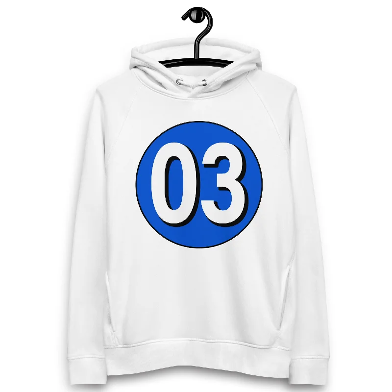 Unisex pullover hoodie: White on Periwinkle 03 Elbow Length Sleeve