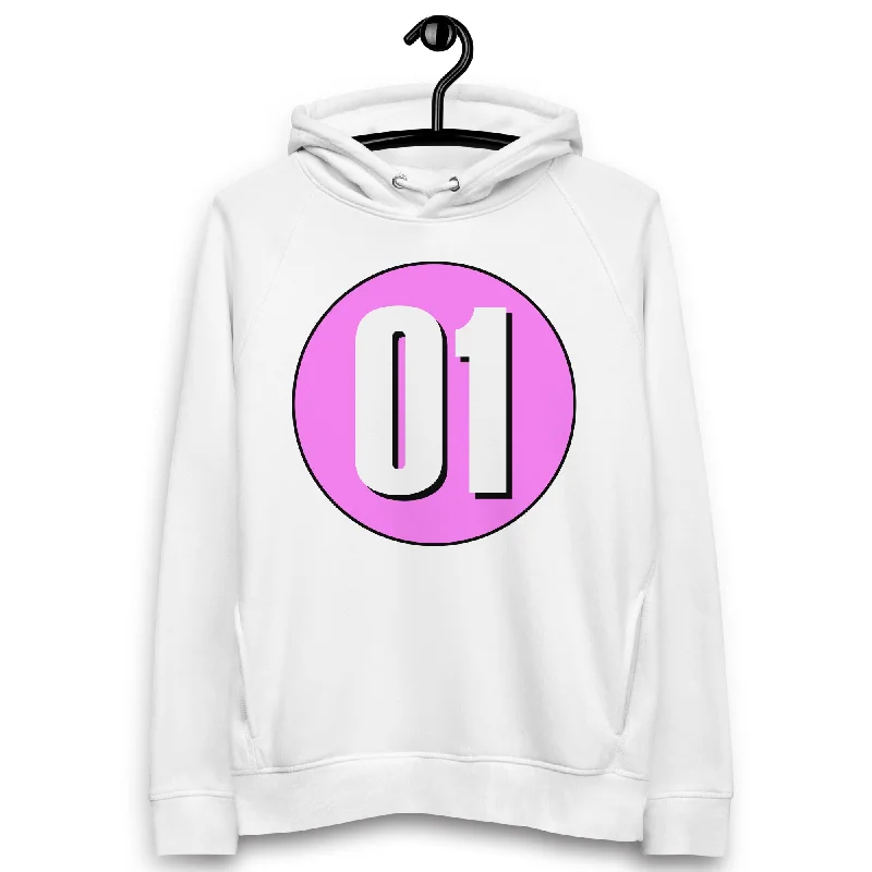 Unisex pullover hoodie: White on Pink 01 Port Neck Pullover