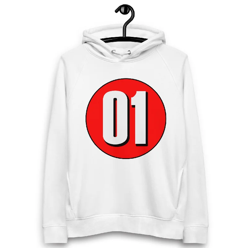 Unisex pullover hoodie: White on Red 01 Angora Wool Cozy