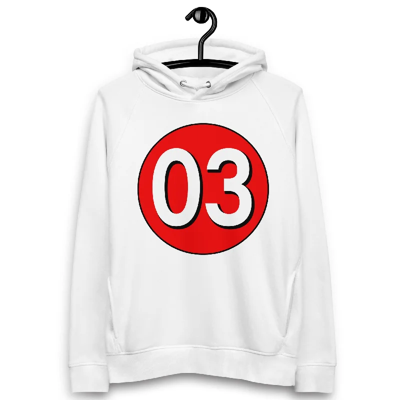 Unisex pullover hoodie: White on Red 03 Leg Sleeve Comfort
