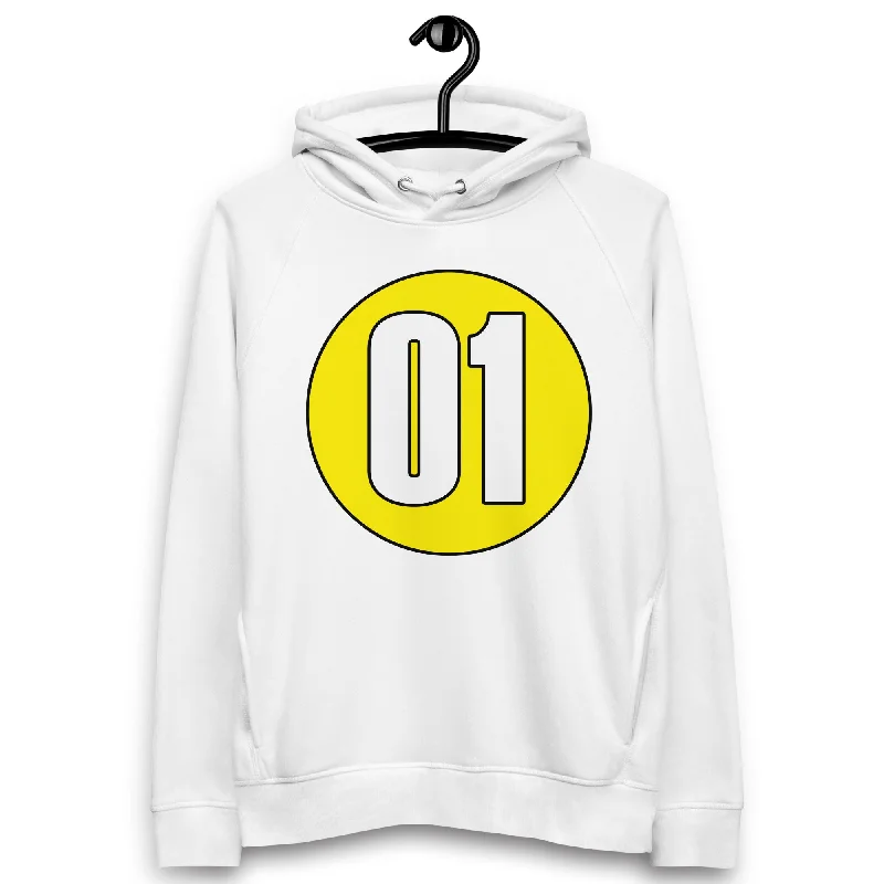 Unisex pullover hoodie: White on Yellow 01 Slouchy Comfort Pullover