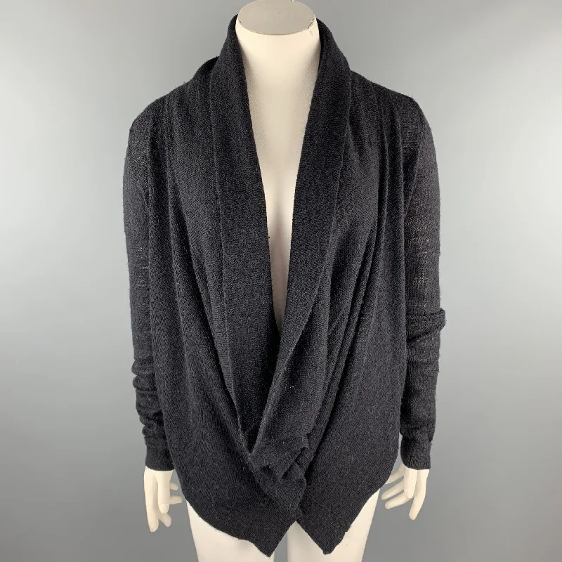 ANN DEMEULEMEESTER Size 8 Black Alpaca / Wool Buttoned Cardigan Tailored Straight A-Line ANN DEMEULEMEESTER Size 8 Black Alpaca / Wool Buttoned Cardigan Tailored Straight A-Line