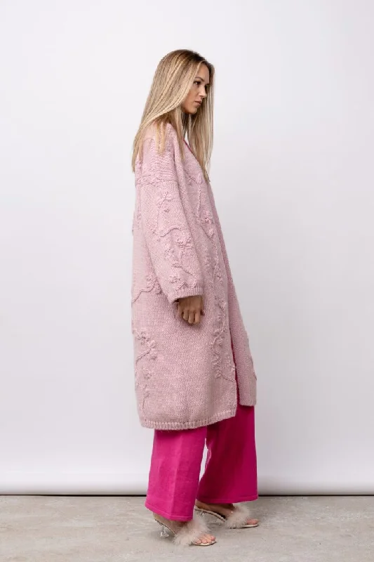 Rosa Long Cardigan Light Pink Mesh Cardigan Canvas Denim