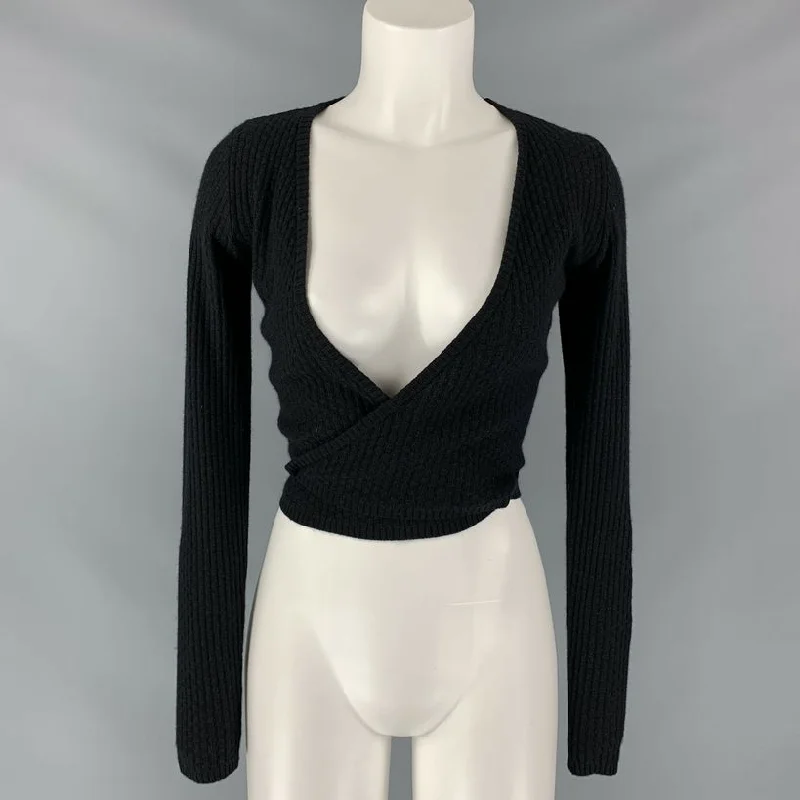 AUTUMN CASHMERE Size S Black Silk / Cashmere Cardigan Crew Neck V-Neck Turtle Neck